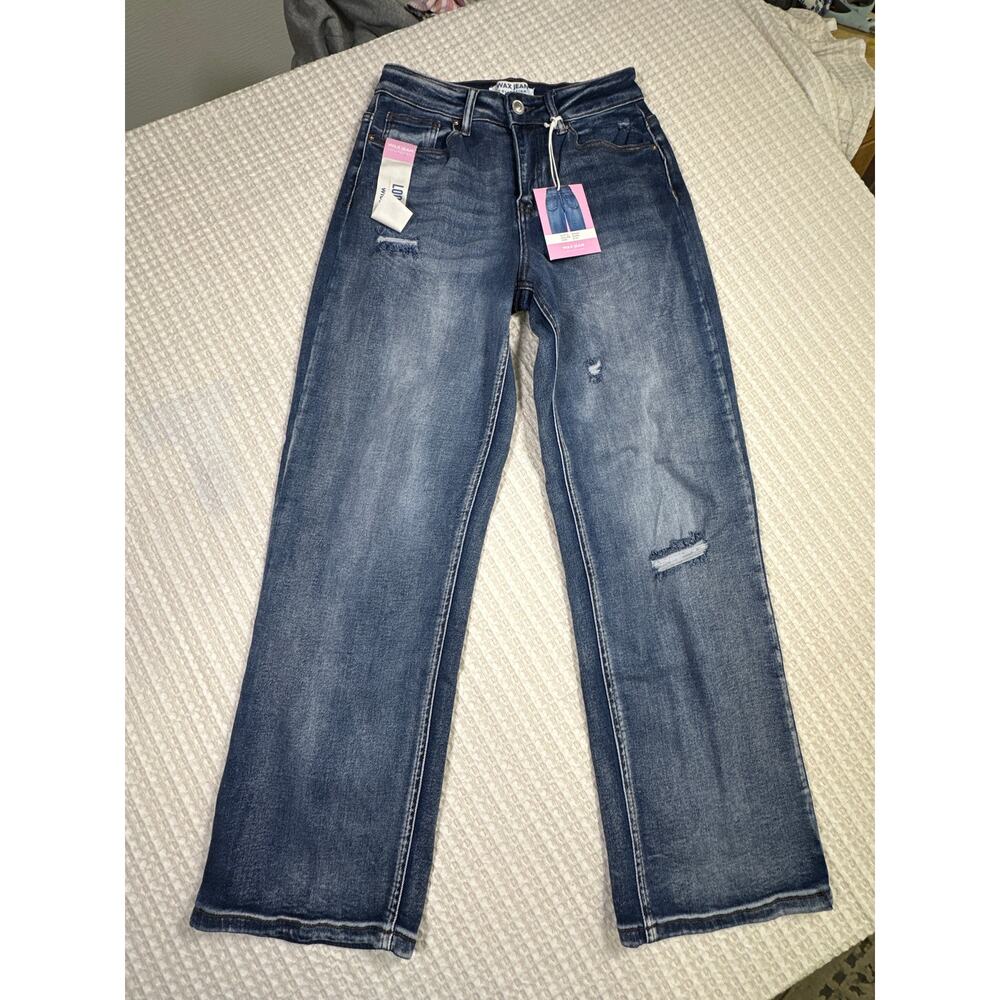 Wax Jeans Loose Fit Wide Leg Distressed Denim High Rise Trendy Y2K Style Size 5